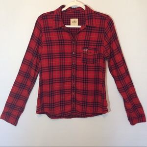 Hollister Red Plaid Button Down Top Sz L